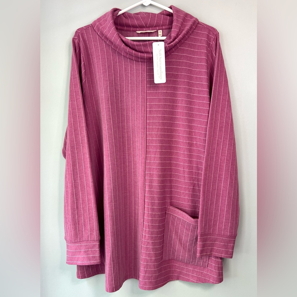 NEW! Soft Surroundings Lovett Top Pink Stripe Cowl Neck Sweater Women’s 1X